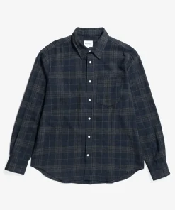 SHIRTING^Norse Projects Algot Relaxed Wool Check Shirt Dark Navy
