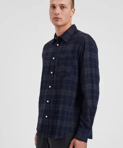 SHIRTING^Norse Projects Algot Relaxed Wool Check Shirt Dark Navy