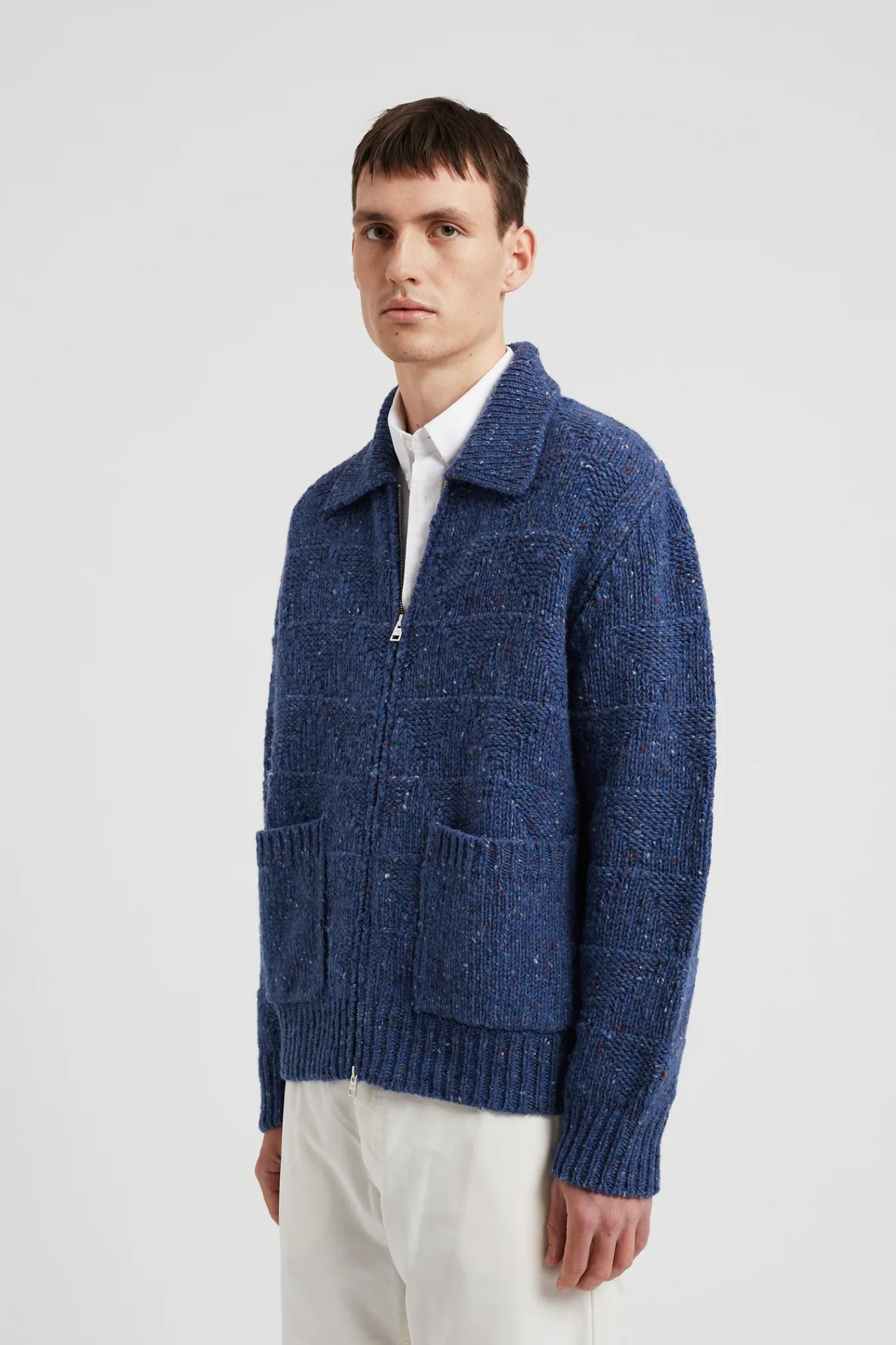 KNITWEAR^Norse Projects Erik Donegal Diamond Jacket Ensign Blue
