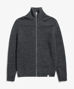 KNITWEAR^Norse Projects Hagen Wool Cotton Rib Full Zip Jacket Dark Grey Melange