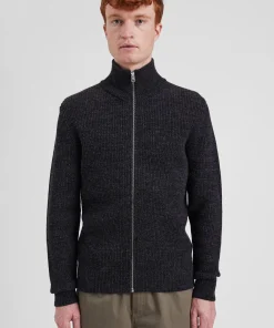 KNITWEAR^Norse Projects Hagen Wool Cotton Rib Full Zip Jacket Dark Grey Melange