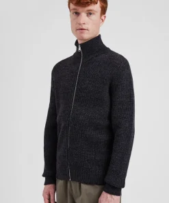 KNITWEAR^Norse Projects Hagen Wool Cotton Rib Full Zip Jacket Dark Grey Melange