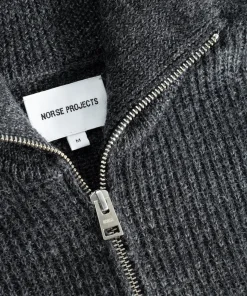 KNITWEAR^Norse Projects Hagen Wool Cotton Rib Full Zip Jacket Dark Grey Melange