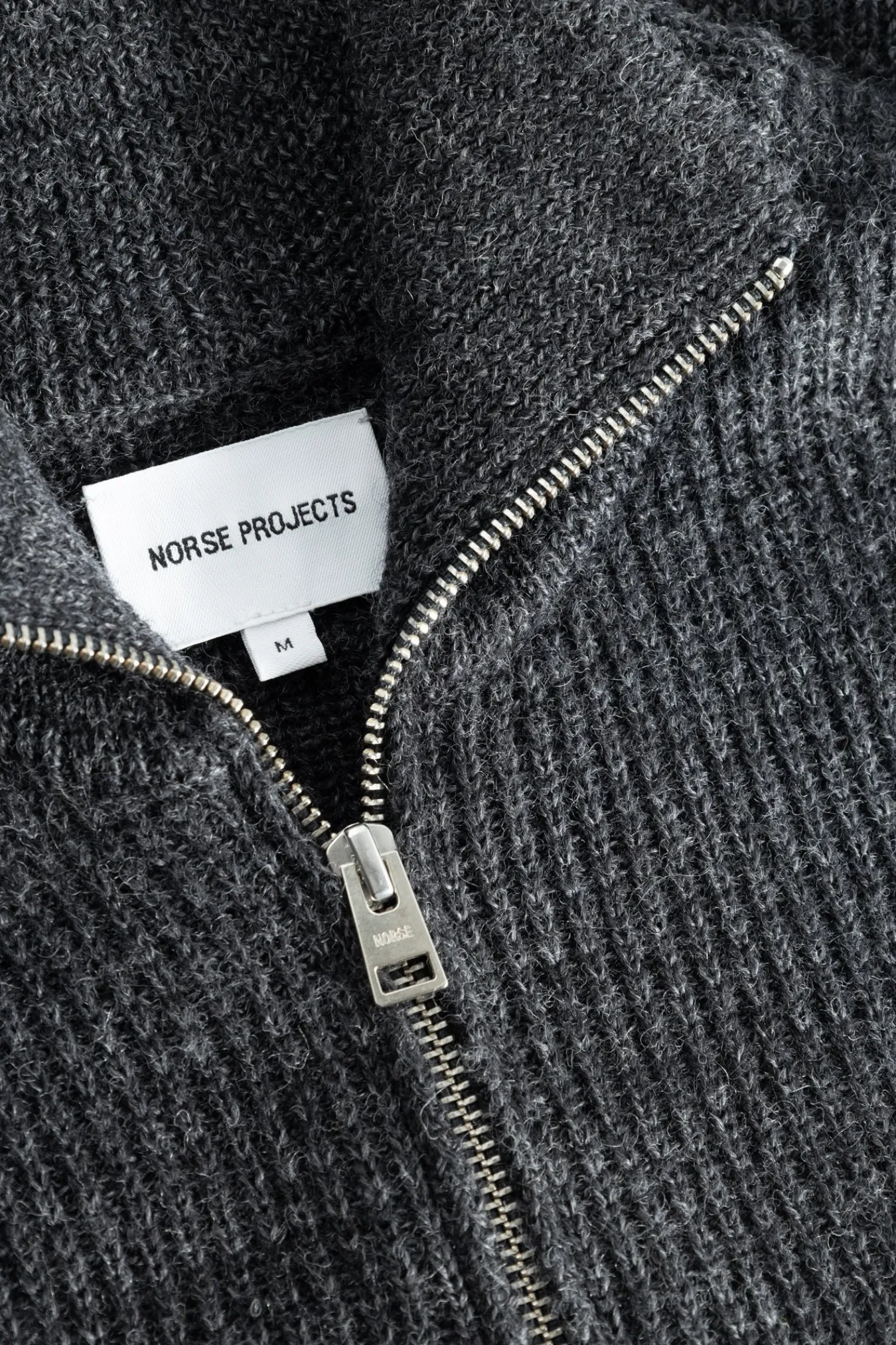 KNITWEAR^Norse Projects Hagen Wool Cotton Rib Full Zip Jacket Dark Grey Melange