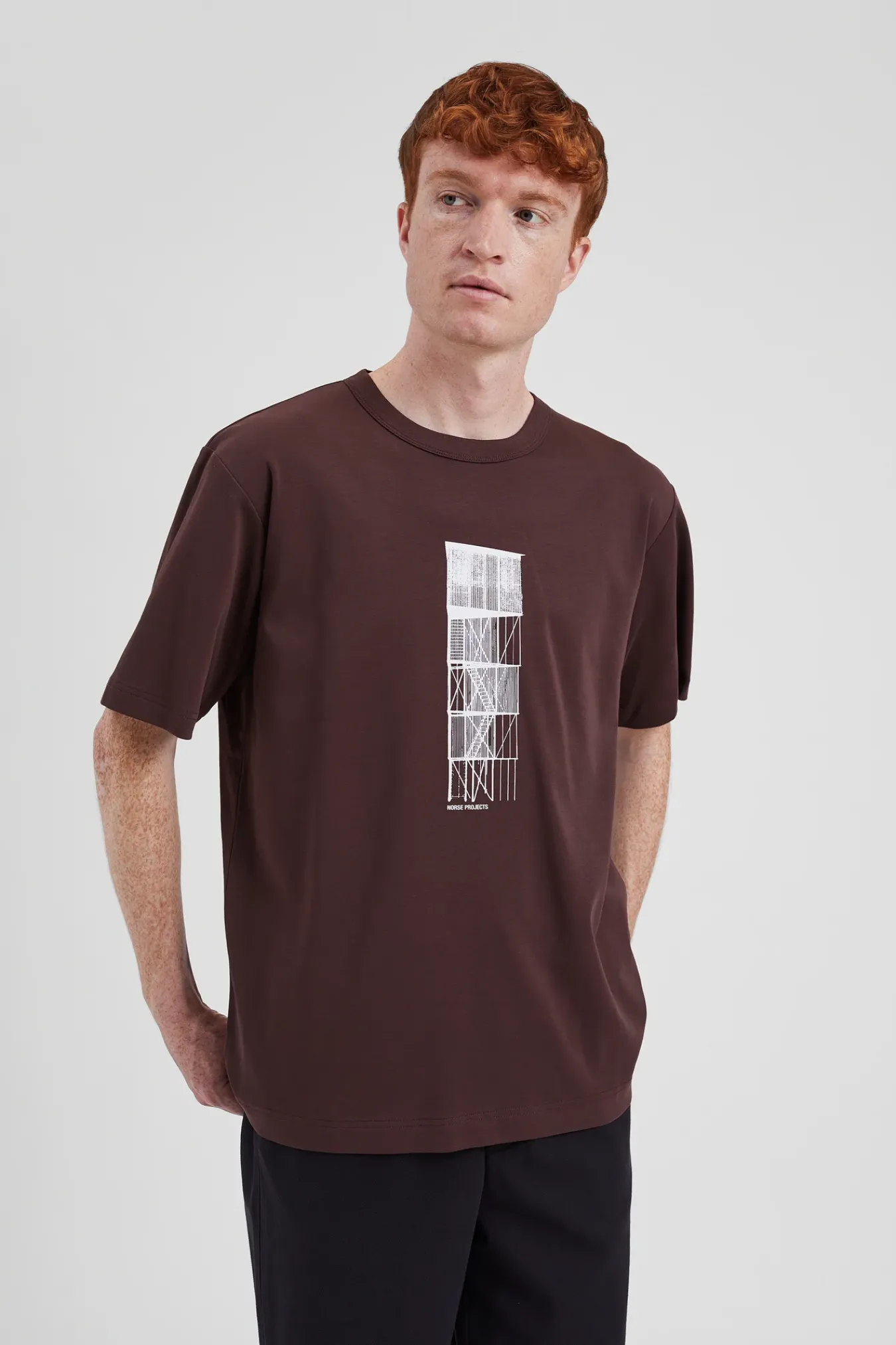 T-SHIRTS^Norse Projects Holger Organic Interlock Tower Print T-Shirt Wine Red