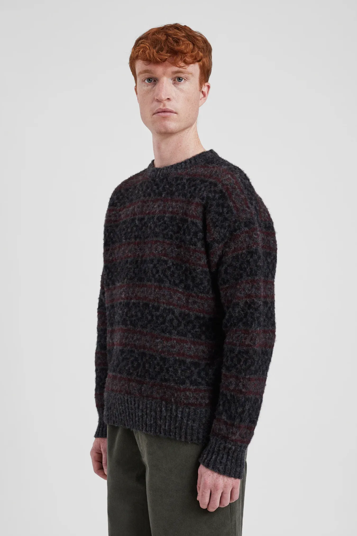 KNITWEAR^Norse Projects Jonas Scottish Lambswool Fair Isle Sweater Charcoal Grey