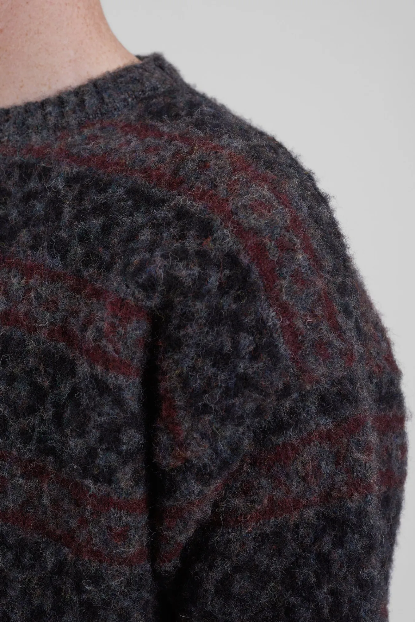 KNITWEAR^Norse Projects Jonas Scottish Lambswool Fair Isle Sweater Charcoal Grey