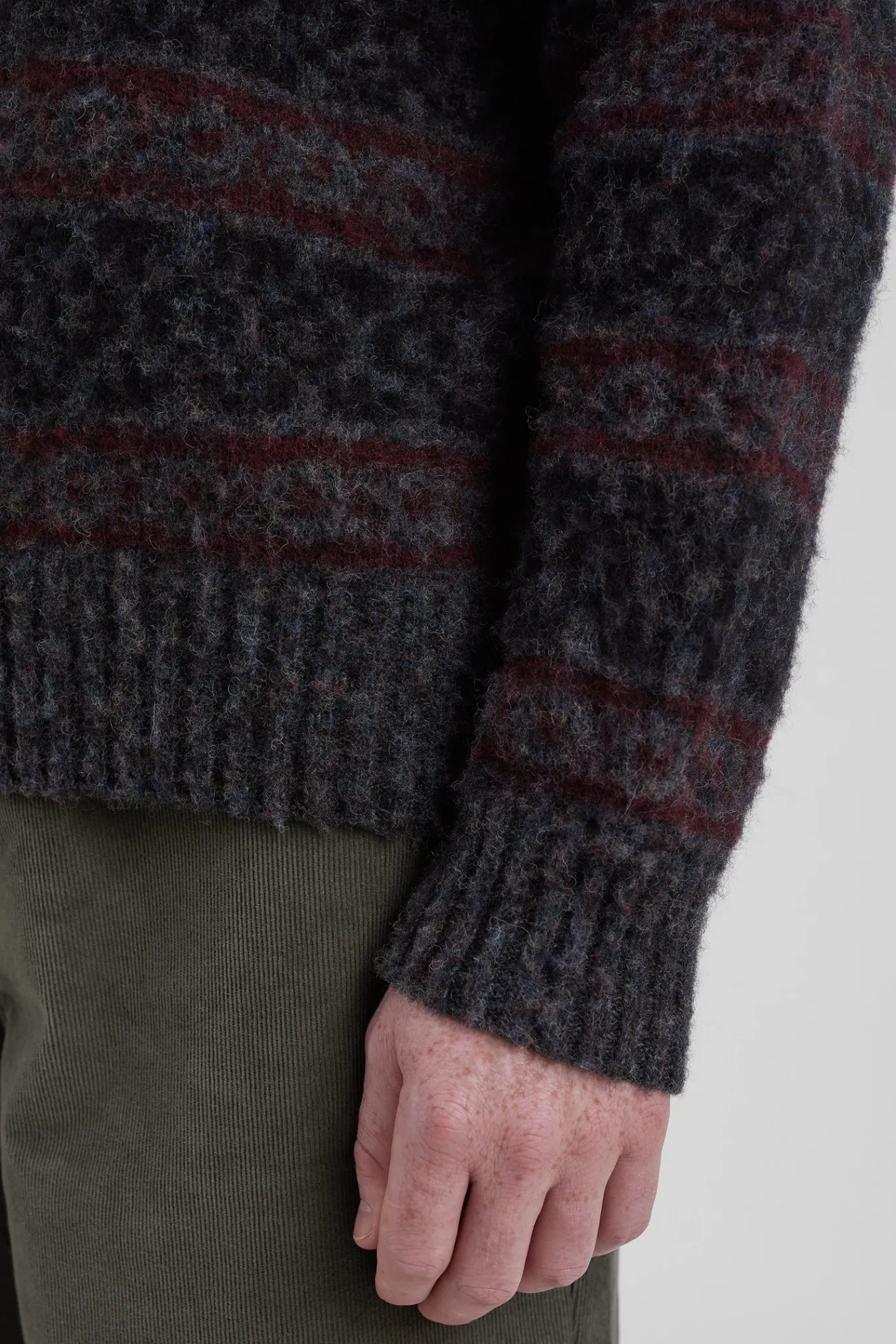 KNITWEAR^Norse Projects Jonas Scottish Lambswool Fair Isle Sweater Charcoal Grey