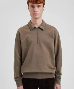 SWEATSHIRTS^Norse Projects Ketel Relaxed Organic NORSE Logo Half Zip Sediment Green