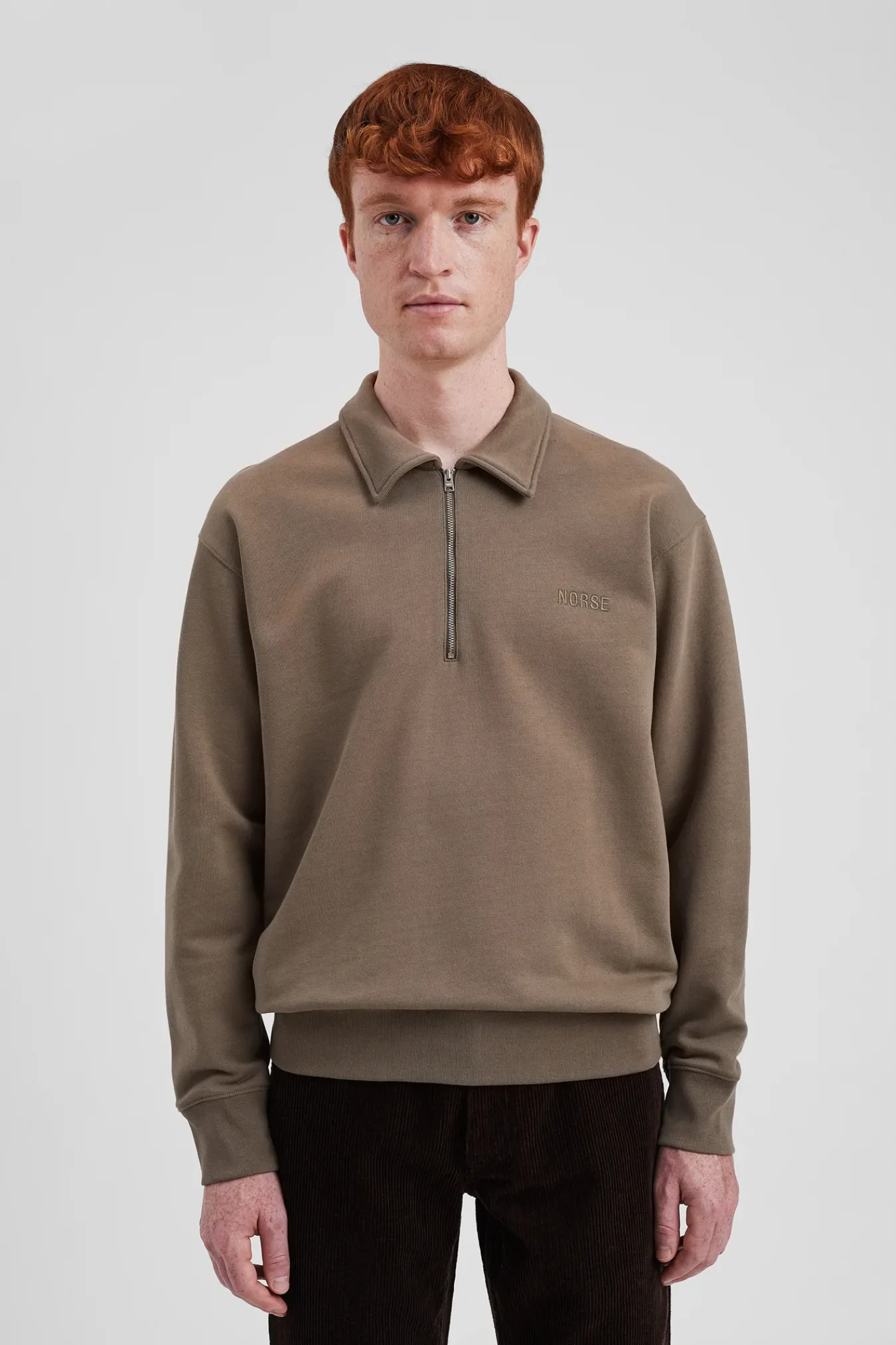 SWEATSHIRTS^Norse Projects Ketel Relaxed Organic NORSE Logo Half Zip Sediment Green
