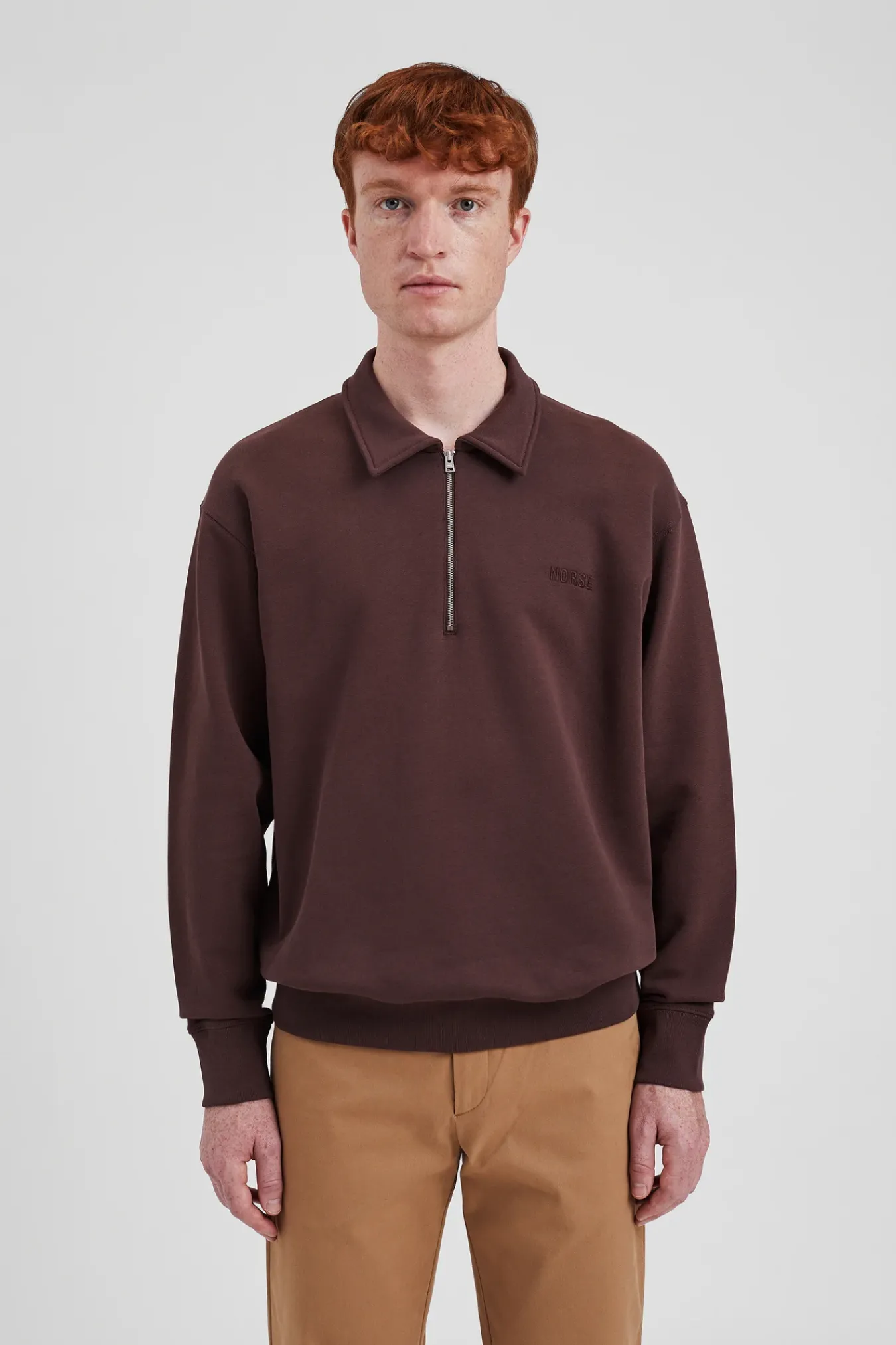 SWEATSHIRTS^Norse Projects Ketel Relaxed Organic NORSE Logo Half Zip Wine Red