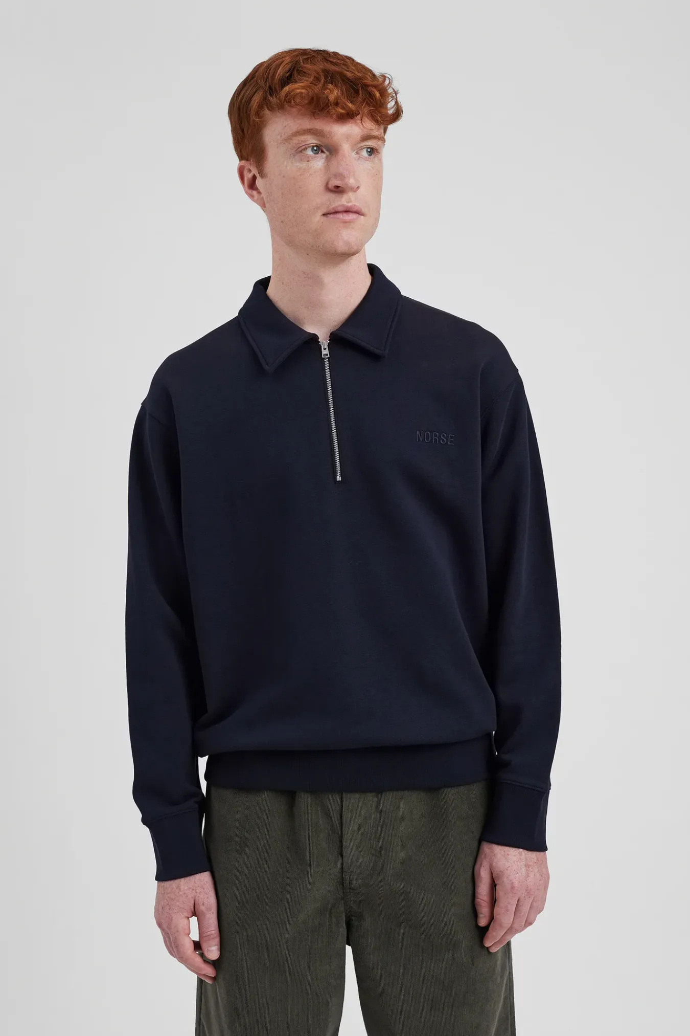 SWEATSHIRTS^Norse Projects Ketel Relaxed Organic NORSE Logo Half Zip Dark Navy
