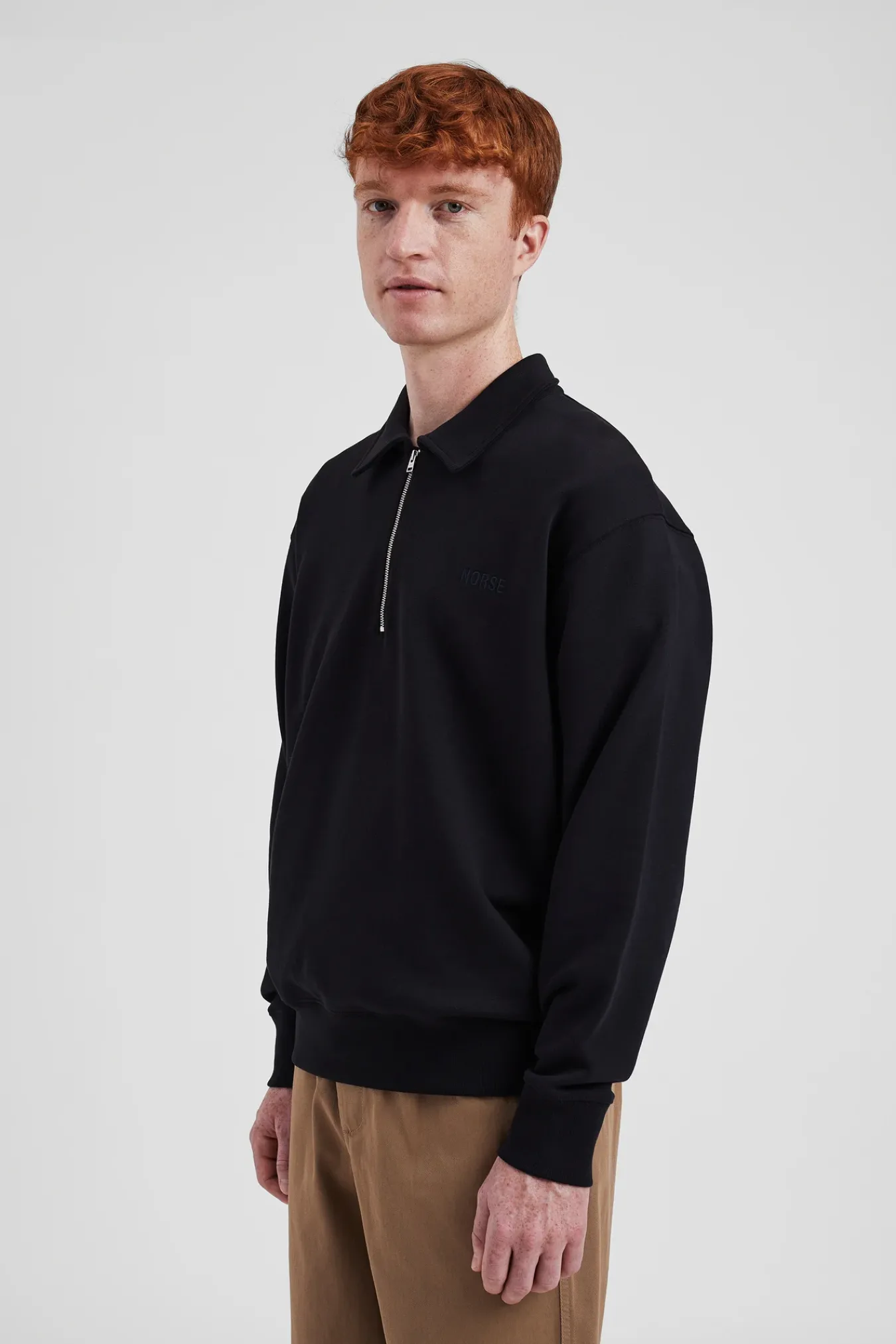 SWEATSHIRTS^Norse Projects Ketel Relaxed Organic NORSE Logo Half Zip Black