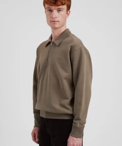 SWEATSHIRTS^Norse Projects Ketel Relaxed Organic NORSE Logo Half Zip Sediment Green