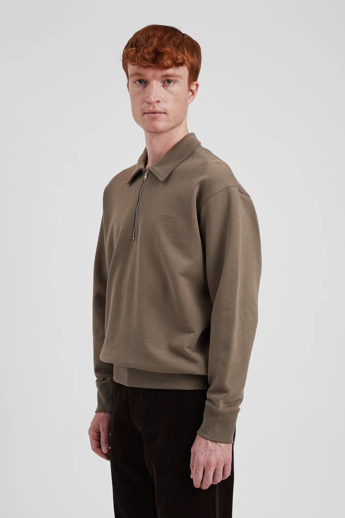 SWEATSHIRTS^Norse Projects Ketel Relaxed Organic NORSE Logo Half Zip Sediment Green
