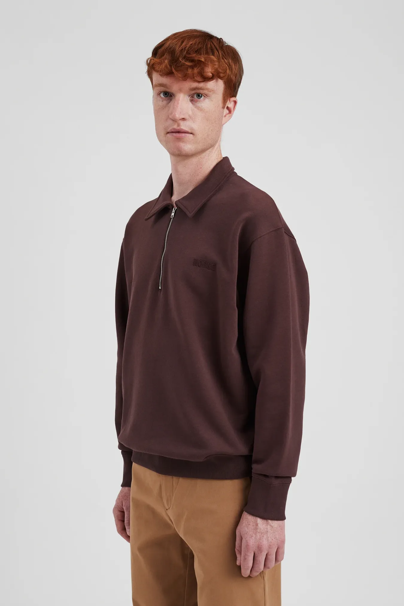 SWEATSHIRTS^Norse Projects Ketel Relaxed Organic NORSE Logo Half Zip Wine Red