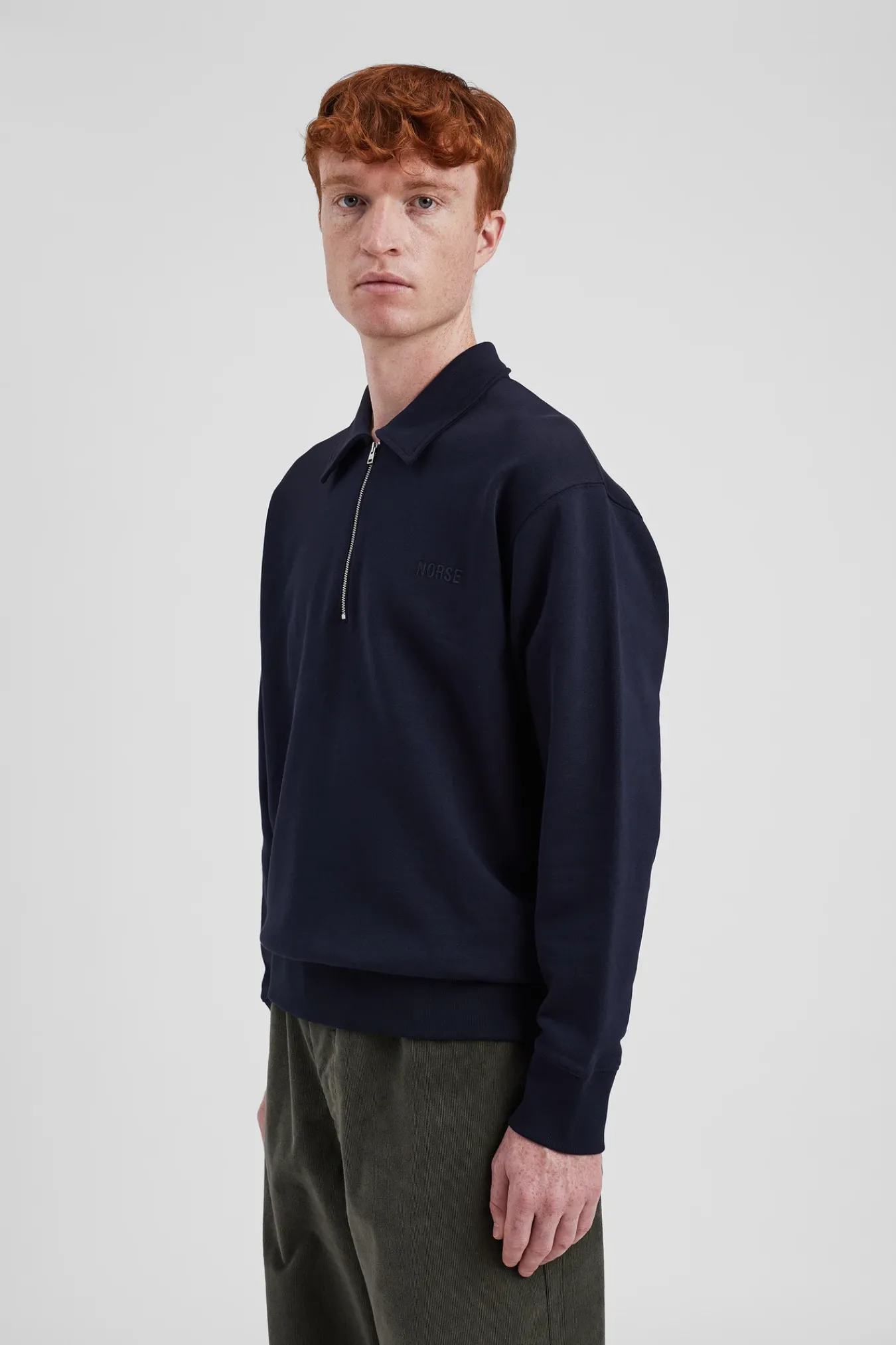 SWEATSHIRTS^Norse Projects Ketel Relaxed Organic NORSE Logo Half Zip Dark Navy
