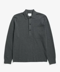 KNITWEAR^Norse Projects Kian Merino Cotton Milano Polo Dark Grey Melange