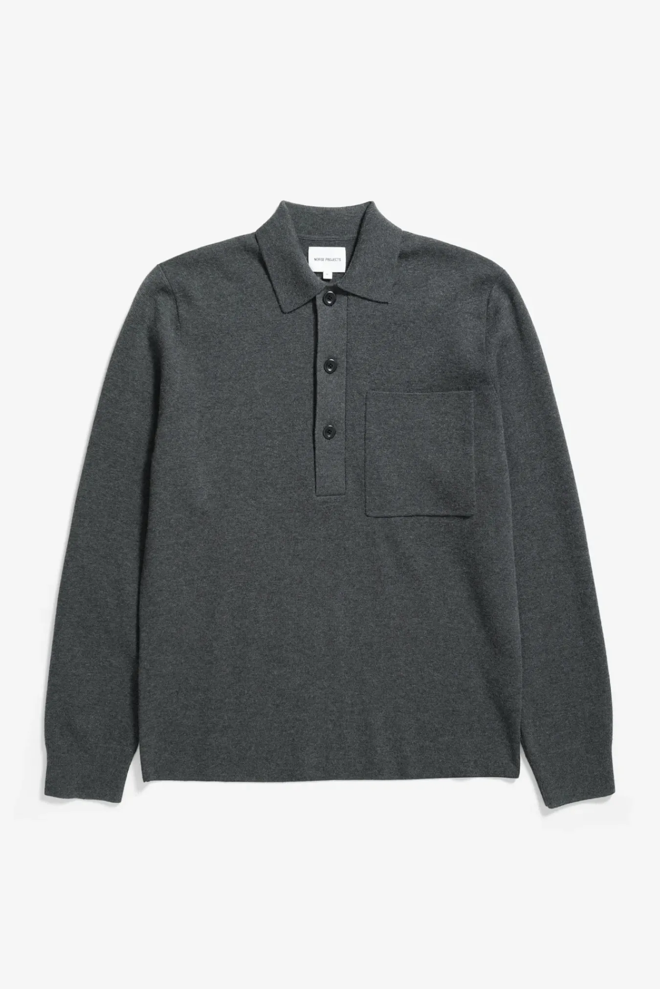 KNITWEAR^Norse Projects Kian Merino Cotton Milano Polo Dark Grey Melange
