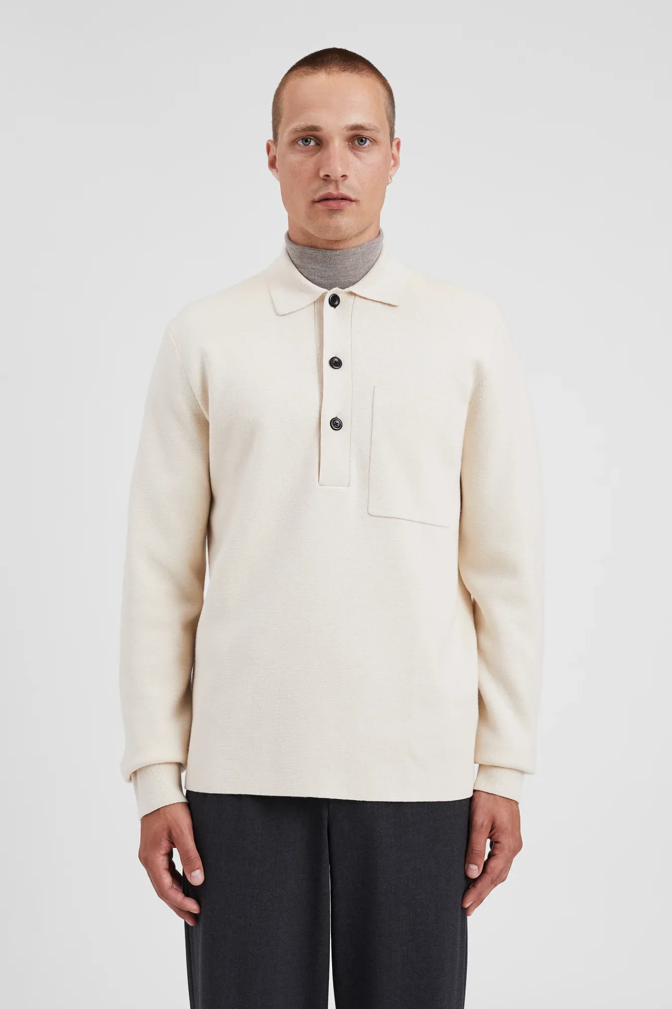 KNITWEAR^Norse Projects Kian Merino Cotton Milano Polo Enamel White