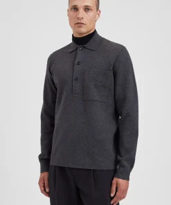 KNITWEAR^Norse Projects Kian Merino Cotton Milano Polo Dark Grey Melange