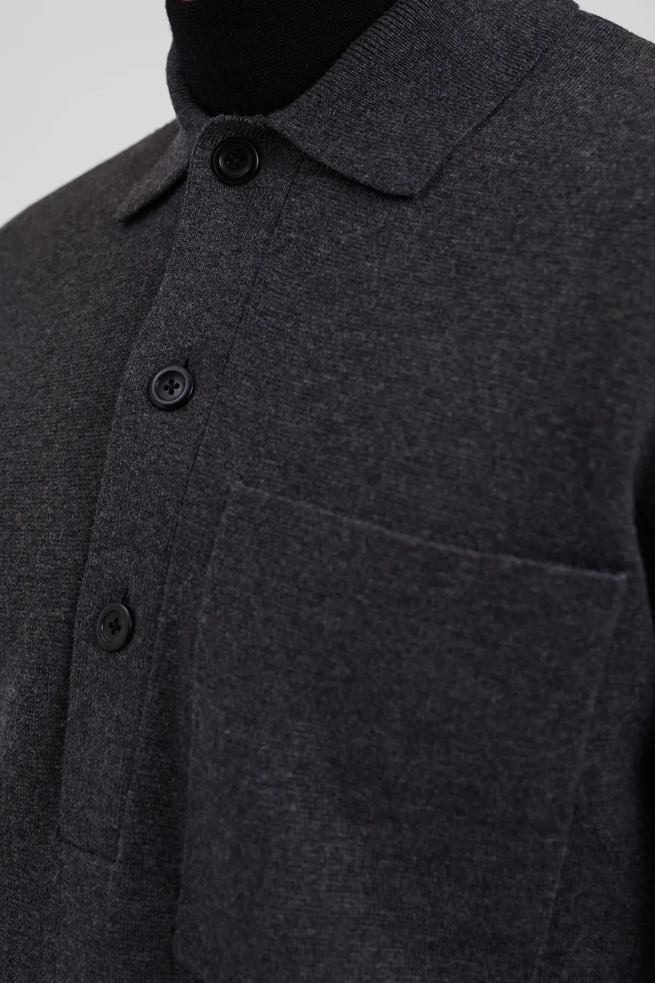 KNITWEAR^Norse Projects Kian Merino Cotton Milano Polo Dark Grey Melange