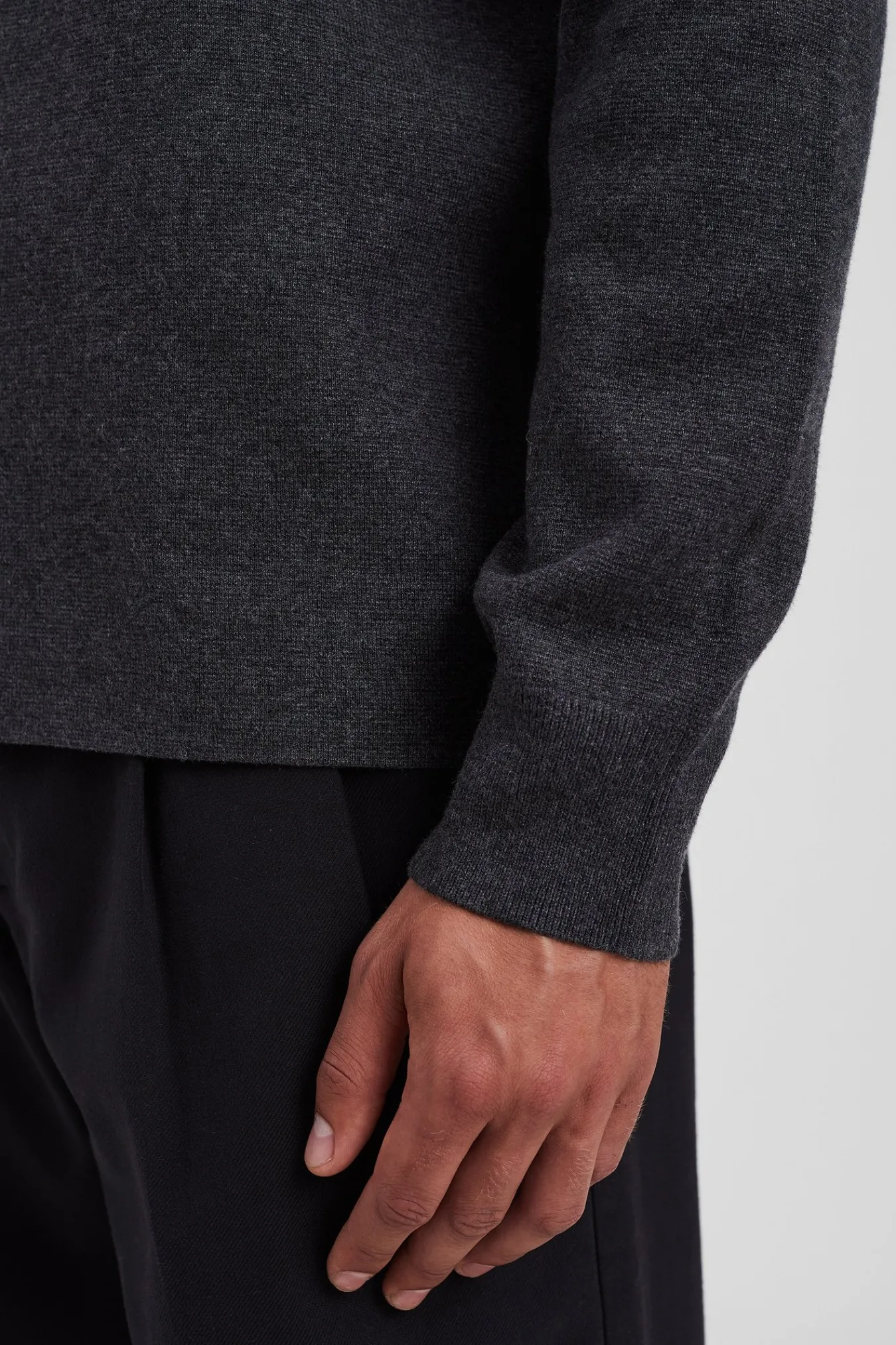 KNITWEAR^Norse Projects Kian Merino Cotton Milano Polo Dark Grey Melange