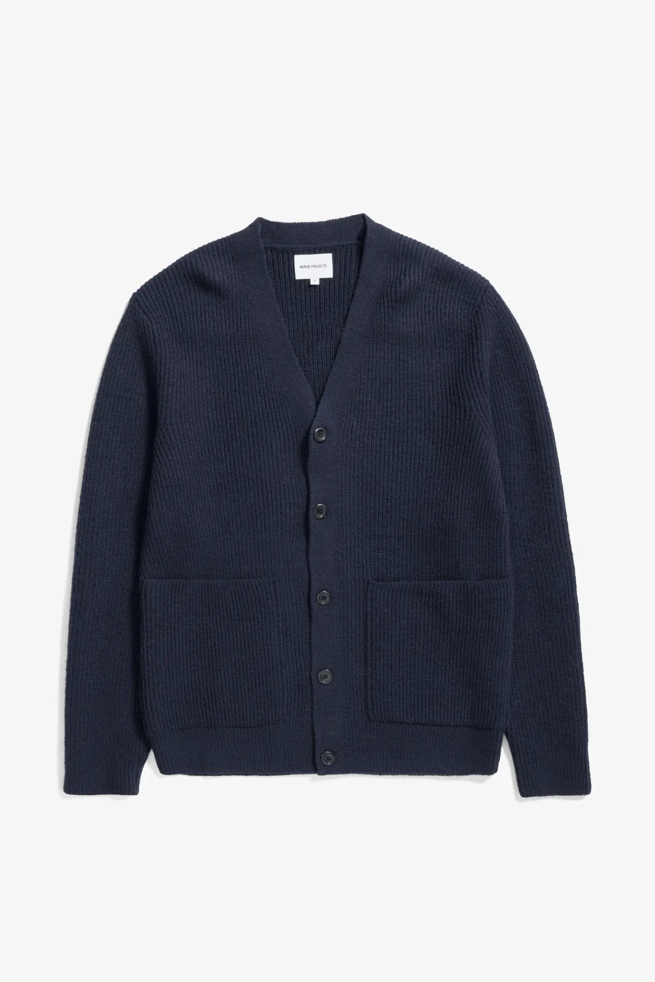 KNITWEAR^Norse Projects Loki Wool Cotton Rib Cardigan Dark Navy