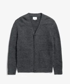 KNITWEAR^Norse Projects Loki Wool Cotton Rib Cardigan Dark Grey Melange