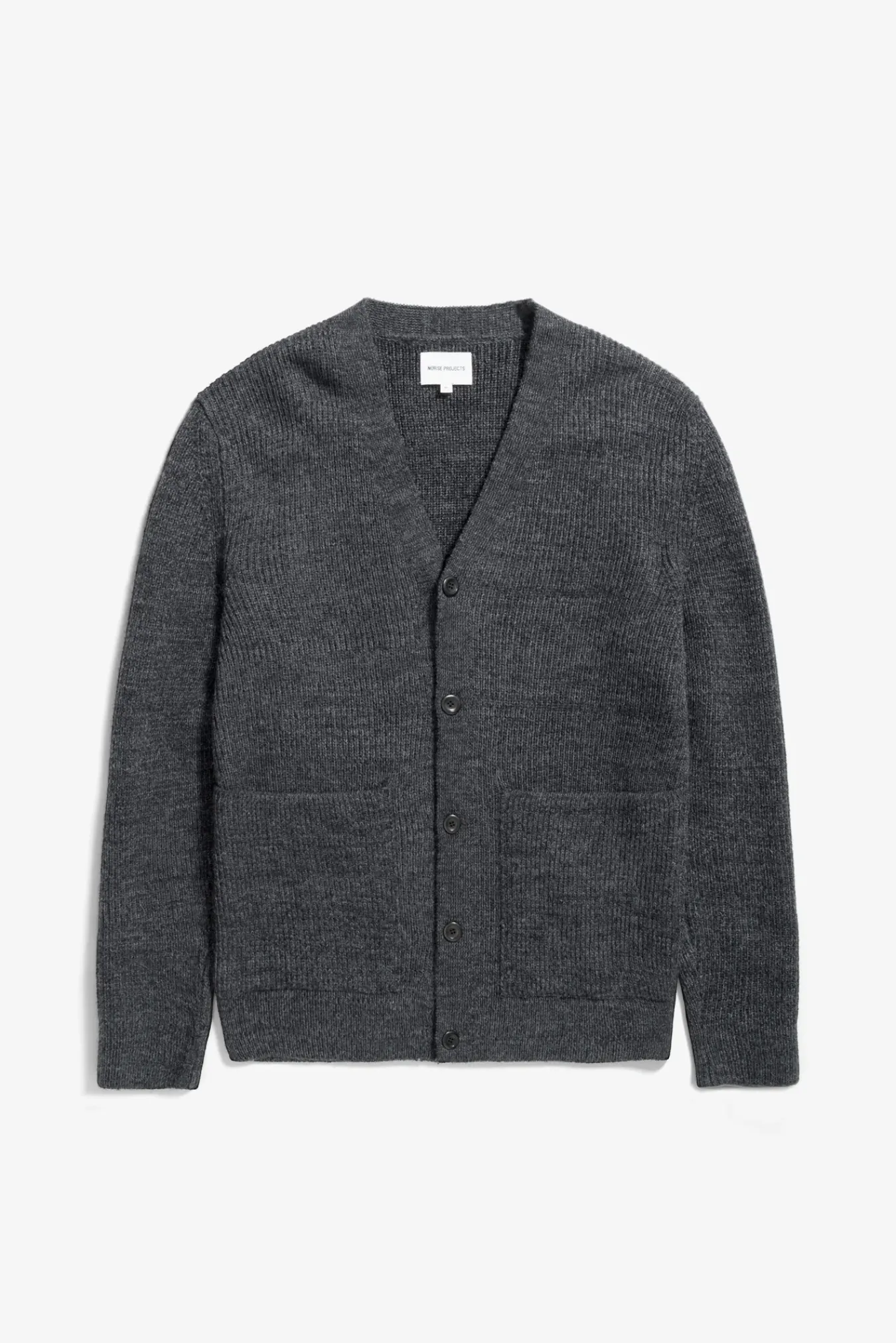 KNITWEAR^Norse Projects Loki Wool Cotton Rib Cardigan Dark Grey Melange