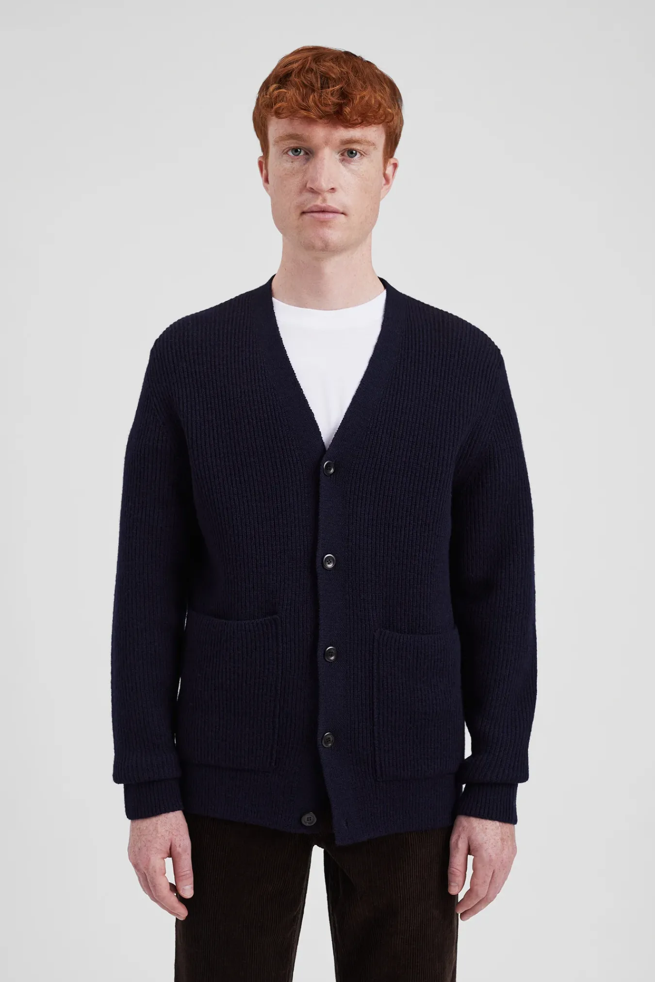 KNITWEAR^Norse Projects Loki Wool Cotton Rib Cardigan Dark Navy