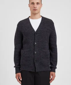 KNITWEAR^Norse Projects Loki Wool Cotton Rib Cardigan Dark Grey Melange