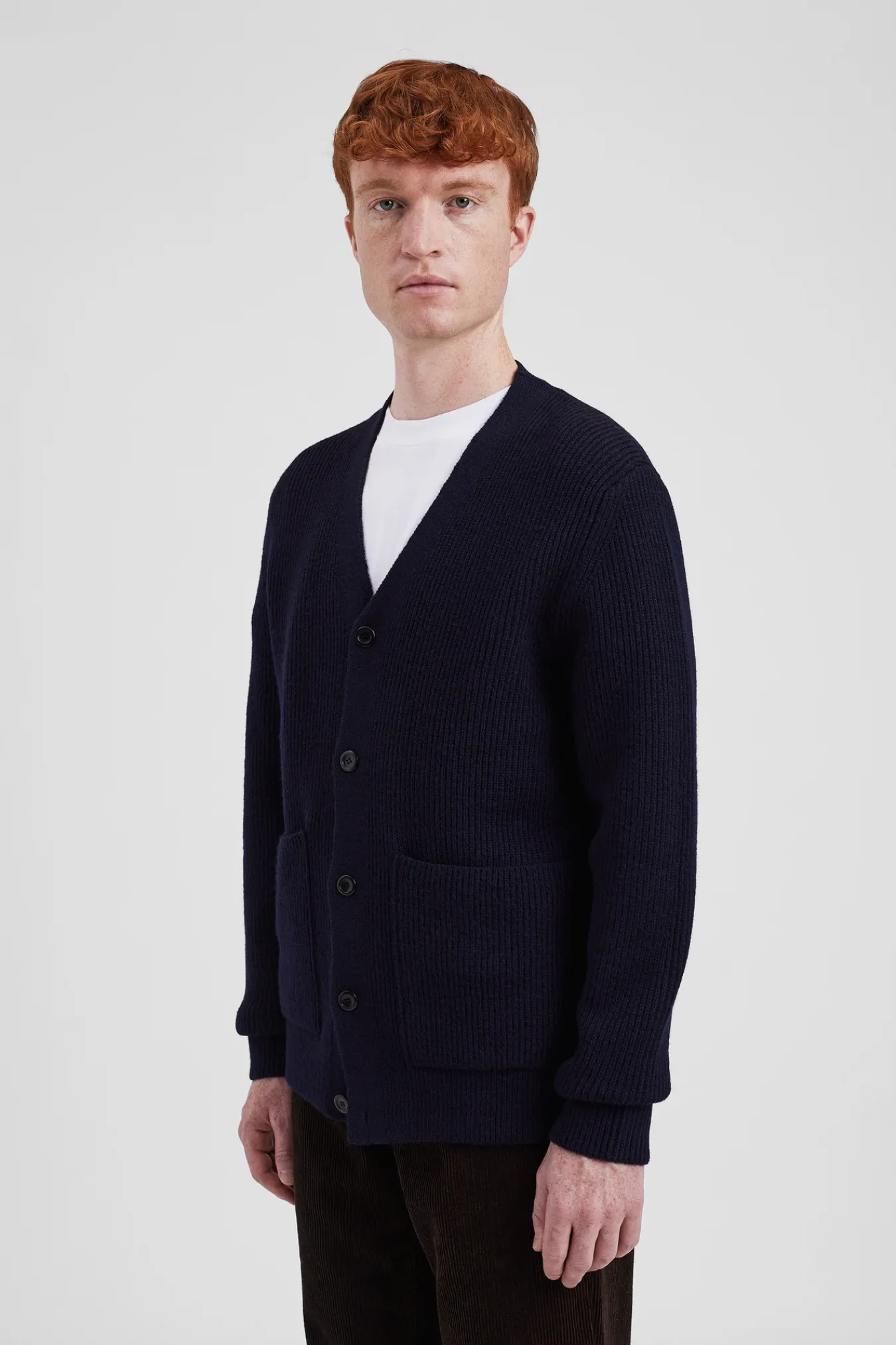 KNITWEAR^Norse Projects Loki Wool Cotton Rib Cardigan Dark Navy