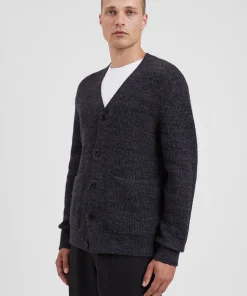 KNITWEAR^Norse Projects Loki Wool Cotton Rib Cardigan Dark Grey Melange