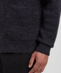 KNITWEAR^Norse Projects Loki Wool Cotton Rib Cardigan Dark Grey Melange