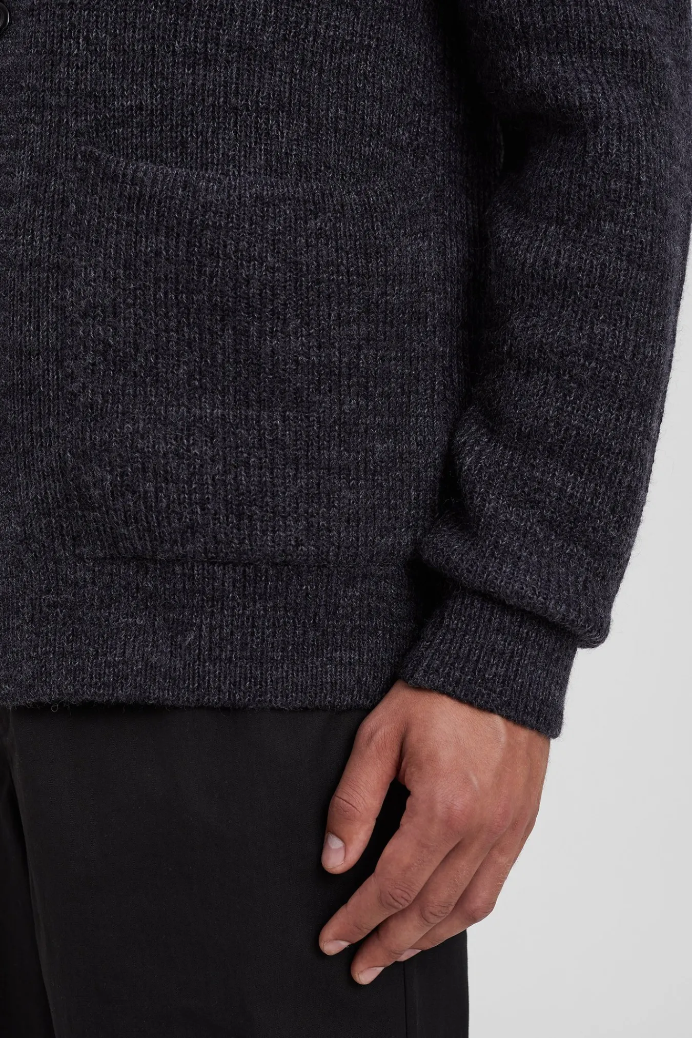 KNITWEAR^Norse Projects Loki Wool Cotton Rib Cardigan Dark Grey Melange