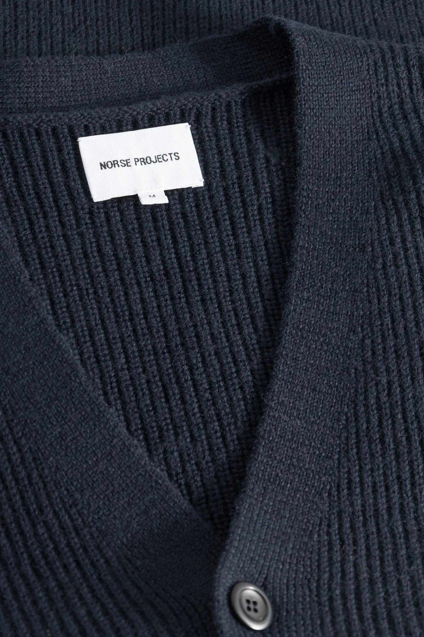 KNITWEAR^Norse Projects Loki Wool Cotton Rib Cardigan Dark Navy