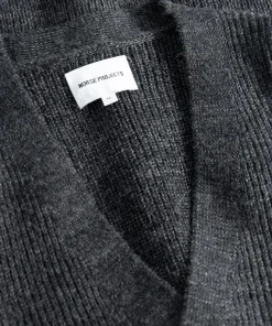 KNITWEAR^Norse Projects Loki Wool Cotton Rib Cardigan Dark Grey Melange