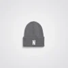 BEANIES^Norse Projects Merino Lambswool Rib N Logo Beanie Grey Melange