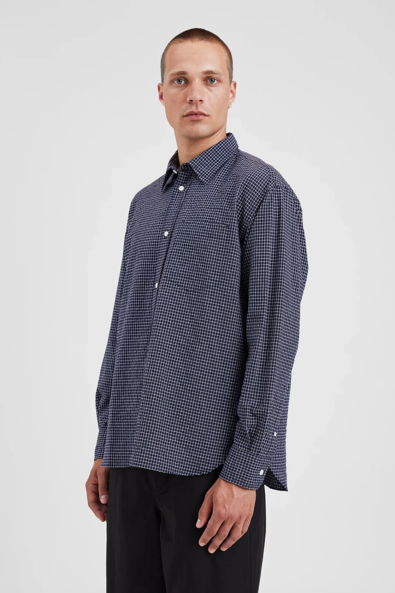 SHIRTING^Norse Projects Mo Check Oversized Shirt Dark Navy