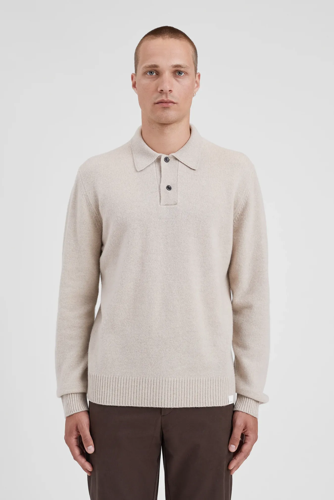 KNITWEAR^Norse Projects Norse Standard Merino Lambswool Polo Oatmeal