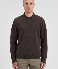 KNITWEAR^Norse Projects Norse Standard Merino Lambswool Polo Heathland Brown