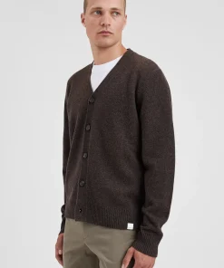 KNITWEAR^Norse Projects Norse Standard Merino Lambswool Cardigan Heathland Brown