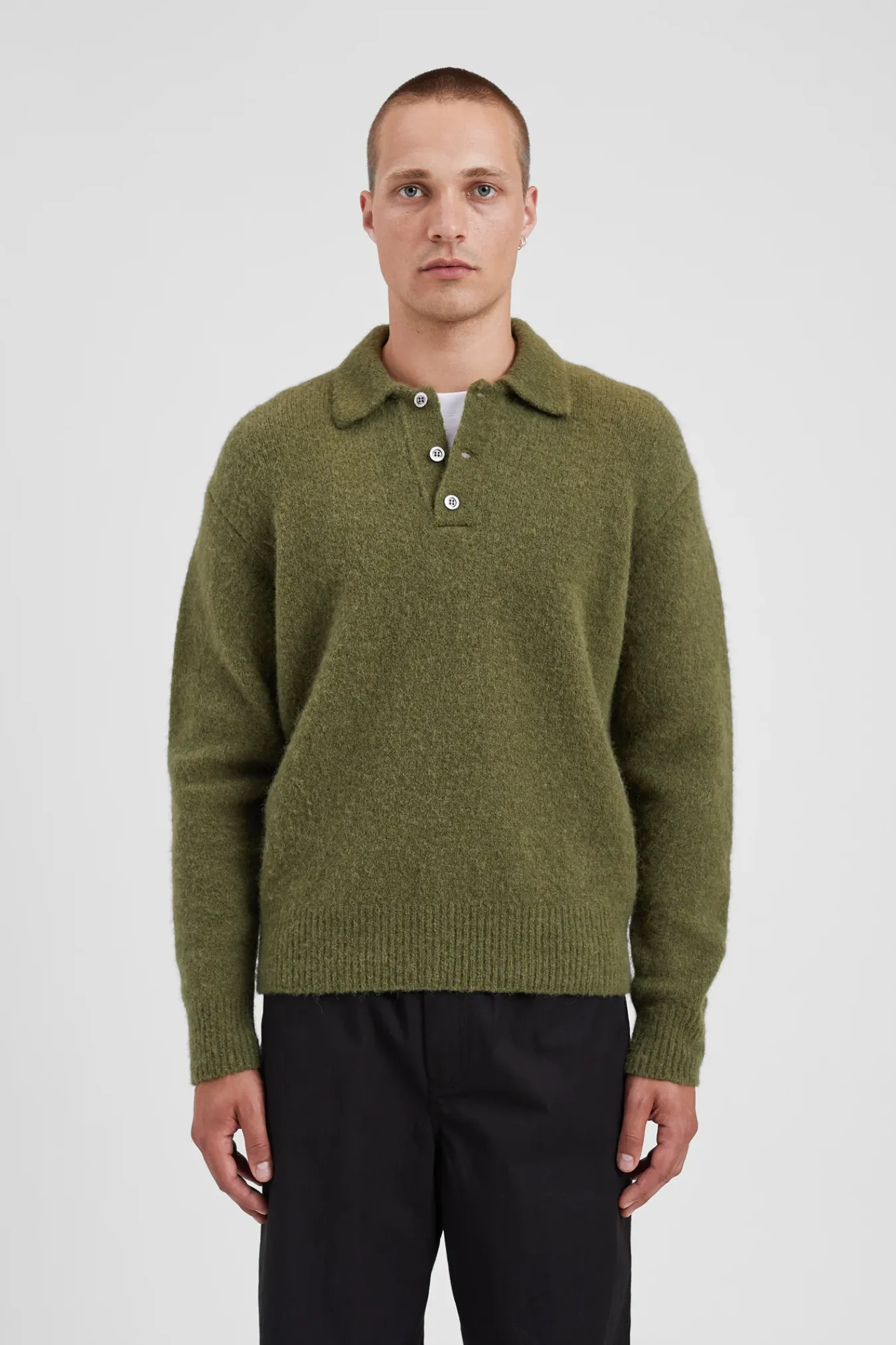 KNITWEAR^Norse Projects Rasmus Relaxed Brushed Polo Ivy Green