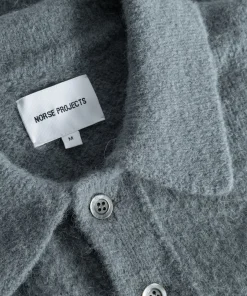 KNITWEAR^Norse Projects Rasmus Relaxed Brushed Polo Mouse Grey