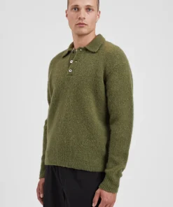 KNITWEAR^Norse Projects Rasmus Relaxed Brushed Polo Ivy Green