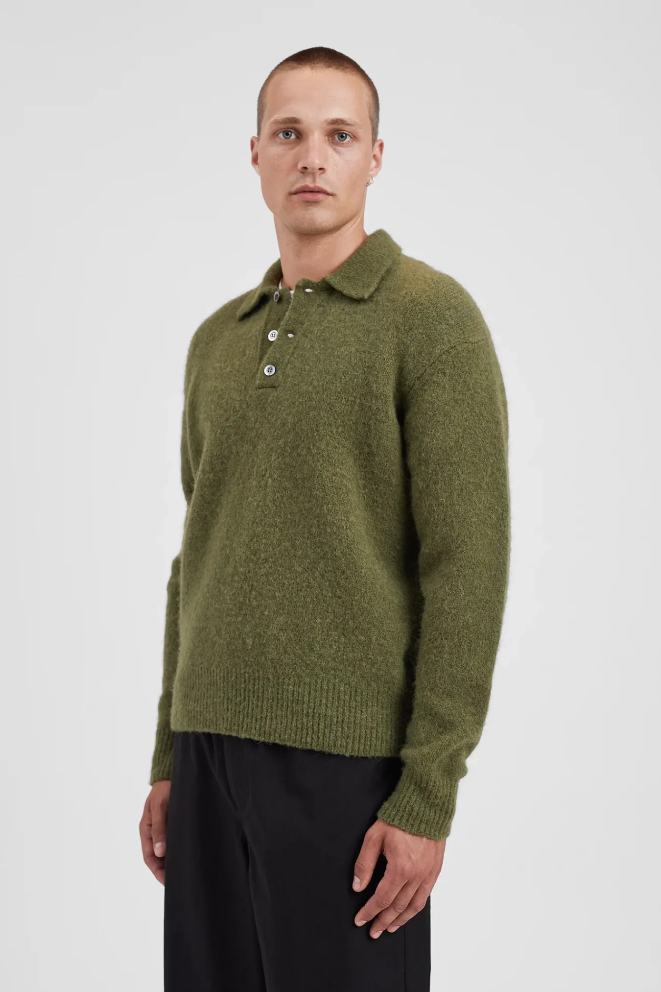 KNITWEAR^Norse Projects Rasmus Relaxed Brushed Polo Ivy Green