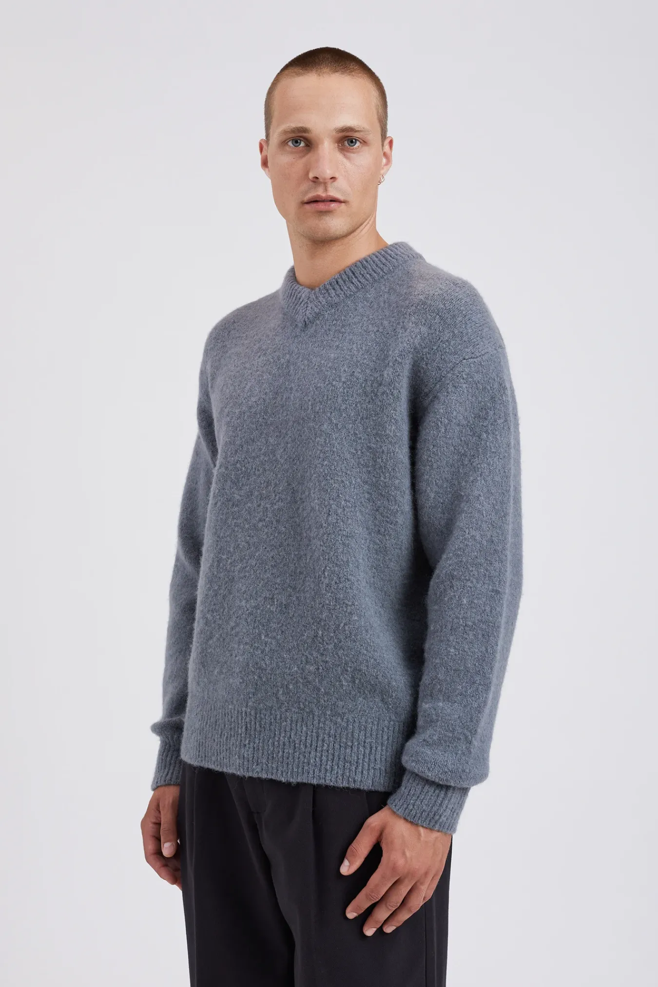 KNITWEAR^Norse Projects Rasmus Relaxed Brushed V-Neck Sweater Mouse Grey
