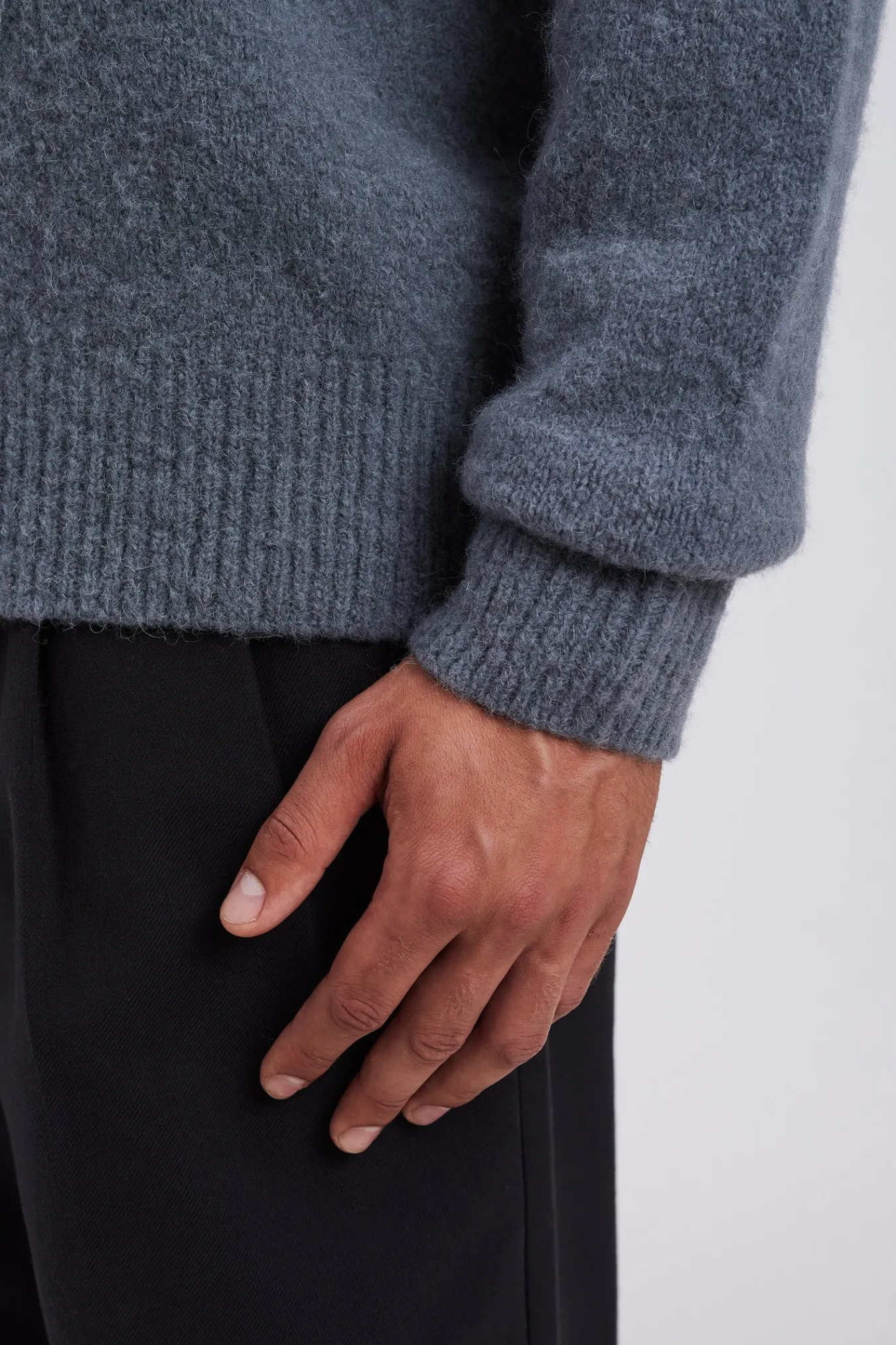 KNITWEAR^Norse Projects Rasmus Relaxed Brushed V-Neck Sweater Mouse Grey