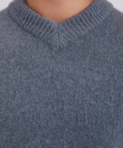 KNITWEAR^Norse Projects Rasmus Relaxed Brushed V-Neck Sweater Mouse Grey